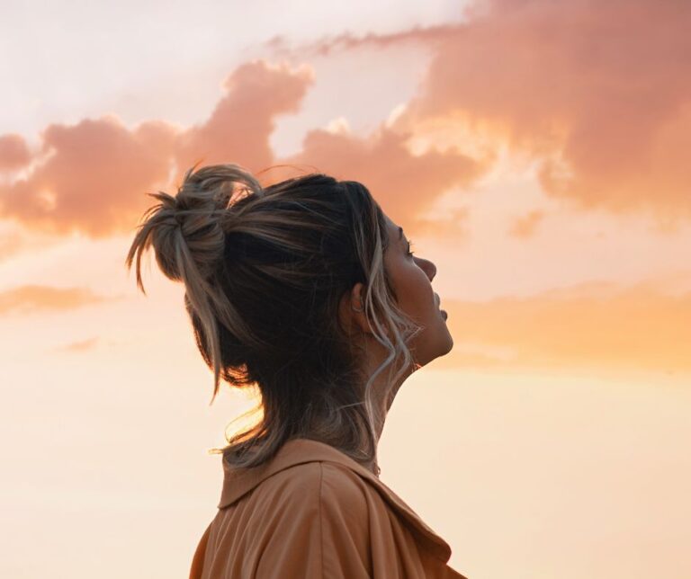 woman looking bravely into the sky